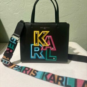 Karl Lagerfeld Black Handbag with Multicolor Strap